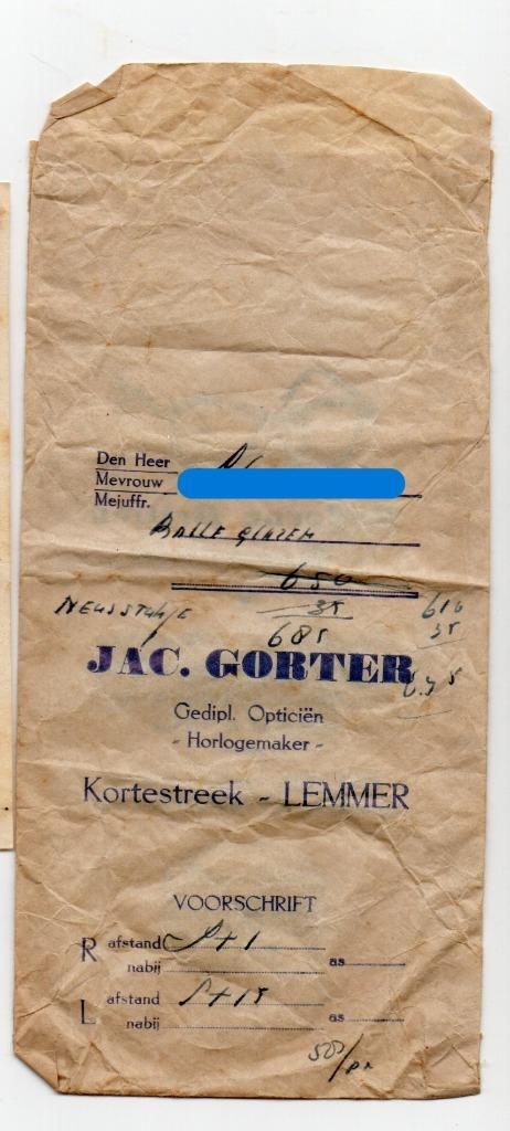 zakje van Jac. Gorter opticiën, horlogemaker te Lemmer 1958, Verzamelen, Merken en Reclamevoorwerpen, Gebruikt, Gebruiksvoorwerp