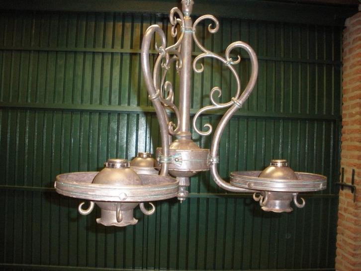 vintage/retro smeedijzeren kroonluchter-lampen boven/beneden, Antiek en Kunst, Antiek | Lampen, Ophalen