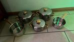 5 delig pannenset, Huis en Inrichting, Keuken | Potten en Pannen, Ophalen of Verzenden, Zo goed als nieuw, Rvs, Pannenset