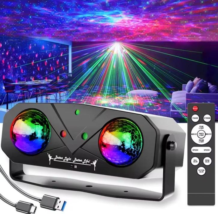 5in1 DJ Disco Light Projector (lasers+disco bal+ocean wave), Muziek en Instrumenten, Licht en Laser, Nieuw, Licht, Geluidgestuurd