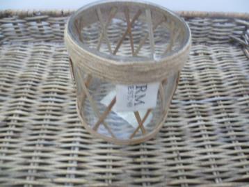 Riviera Maison glazen waxinelicht houder met rattan 11 cm beschikbaar voor biedingen