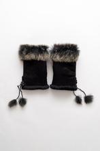 Zwarte Suède en Bont Handschoenen, Ophalen of Verzenden, Zo goed als nieuw, Vintage, Maat 36 (S)