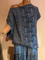 BOHEMIAN LUXE set ZIJDE rok M blouse S  origineel ZGAN, Maat 38/40 (M), Kostuum of Pak, Blauw, BOHEMIAN LUXE