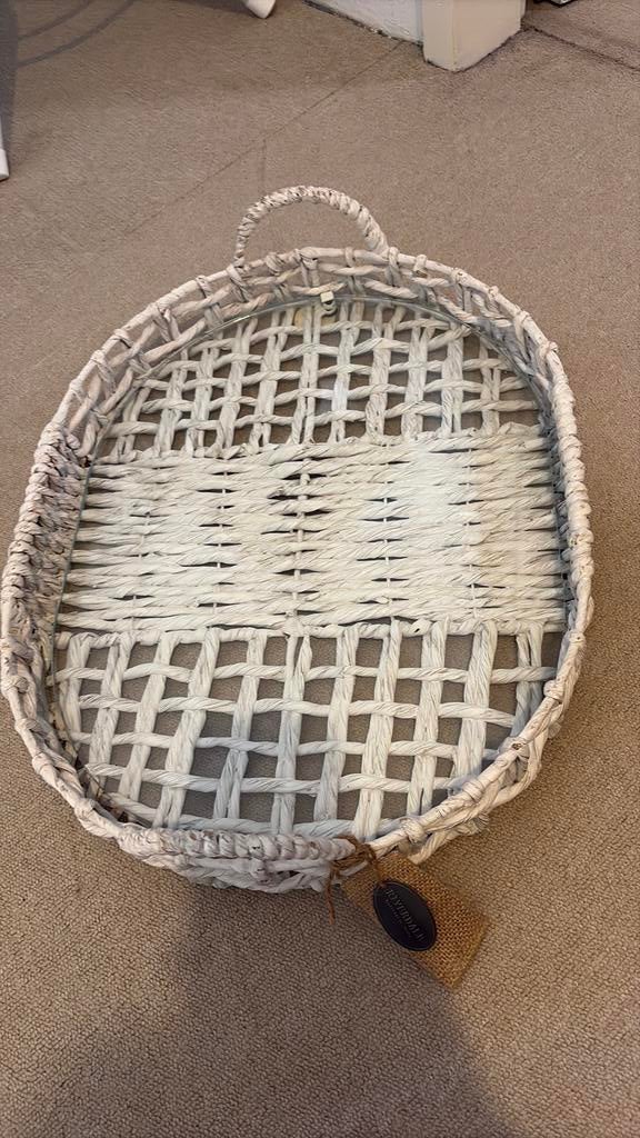 Dienblad Riverdale wit rotan met glasplaat, Ophalen of Verzenden, Nieuw, Ovaal, Overige materialen