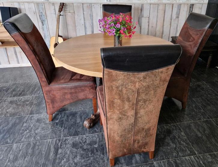 Ronde Design Eettafel met 4 Stoelen, Huis en Inrichting, Tafels | Eettafels, Gebruikt, 100 tot 150 cm, 100 tot 150 cm, Vier personen