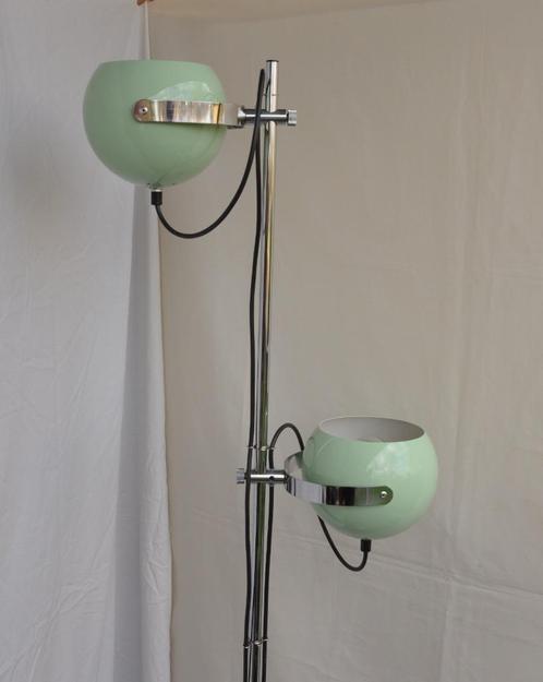 Herda vintage staande dubbele bollamp pistache "custom made", Huis en Inrichting, Lampen | Vloerlampen, Zo goed als nieuw, 150 tot 200 cm