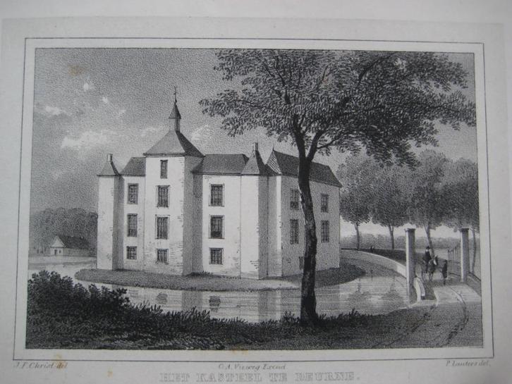 09 Deurne het Kasteel Litho 1846, Antiek en Kunst, Kunst | Litho's en Zeefdrukken, Ophalen of Verzenden