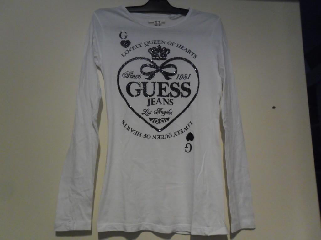 Nieuw longsleeve wit zwart guess jeans mt 164 (bx 1), Verzenden, Nieuw, Meisje, Shirt of Longsleeve