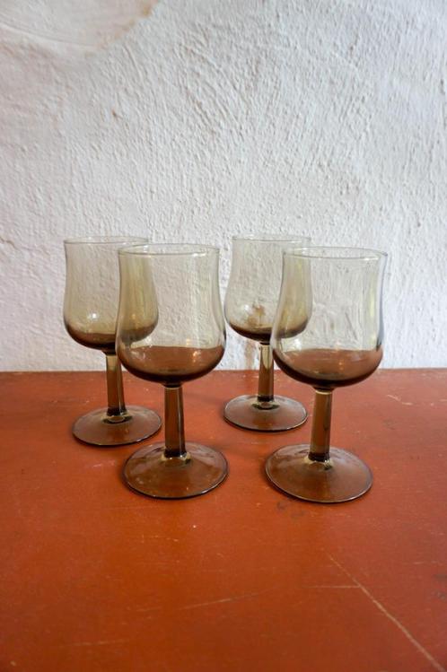 Vintage rookglazen wijnglazen uit 70s Arcoco x 4, Antiek en Kunst, Antiek | Glas en Kristal, Ophalen of Verzenden