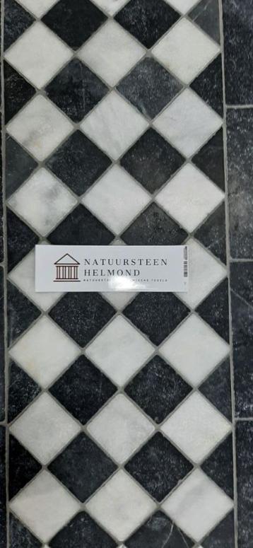 Wit en zwart marmer anticato dambord 10x10 vloertegel beschikbaar voor biedingen