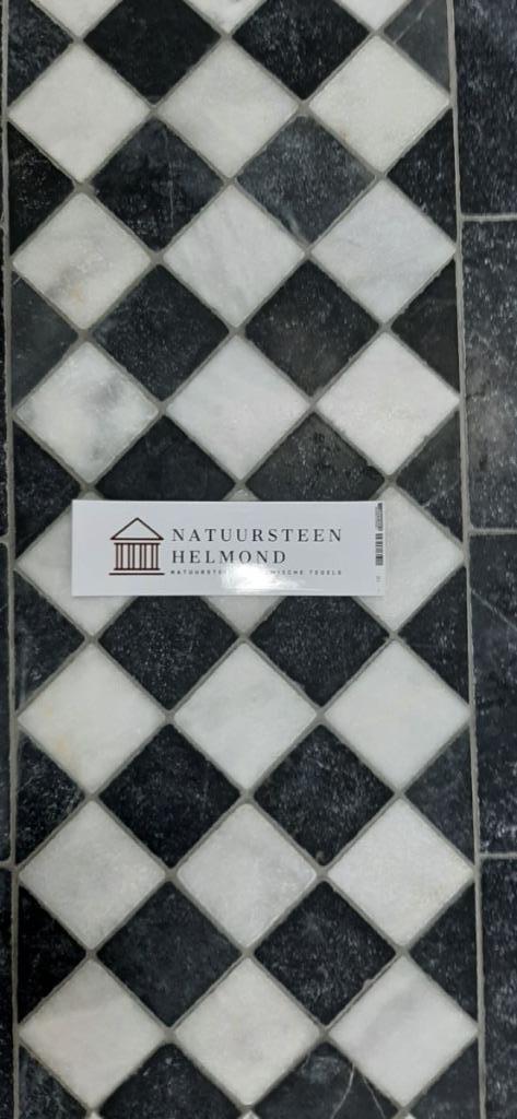 Wit en zwart marmer anticato dambord 10x10 vloertegel, Doe-het-zelf en Verbouw, Tegels, Nieuw, Vloertegels, Marmer, Minder dan 20 cm