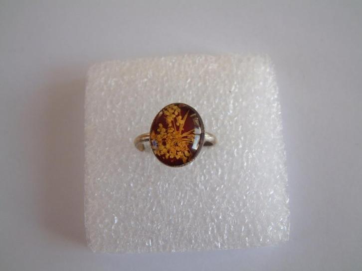 Vintage ring ca. 1970 droogbloemetjes in hars, Sieraden, Tassen en Uiterlijk, Ringen, Gebruikt, Dame, 17 tot 18, Overige kleuren