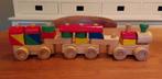 Zware oude houten trein - treintje hout met blokken, Gebruikt, Ophalen of Verzenden, Rij- of Hobbelspeelgoed