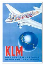 [Grote Poster] KLM AMSTERDAM BATAVIA Luchtvaart, Verzamelen, Luchtvaart en Vliegtuigspotten, Ophalen of Verzenden, Nieuw, Schaalmodel