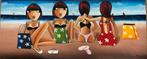 Olieverf schilderij “ dames op het strand”, Antiek en Kunst, Ophalen of Verzenden