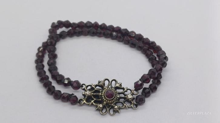 Zilveren Vintage Granaat Armband, Sieraden, Tassen en Uiterlijk, Antieke sieraden, Armband, Zilver, Met edelsteen, Ophalen of Verzenden