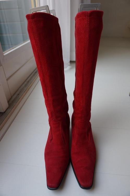 Peter Kaiser laarzen suède leer stretch rood mt 37,5 / 37 38, Kleding | Dames, Schoenen, Zo goed als nieuw, Hoge laarzen, Rood