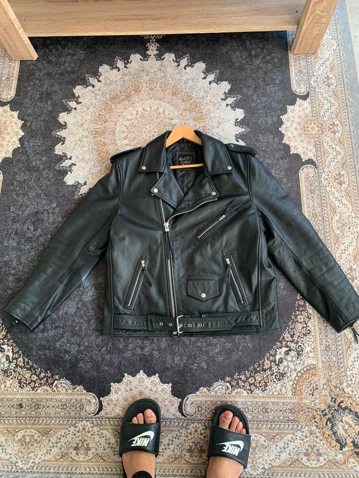 Zwarte Leren Motorjas – Echt Leer – L, Kleding | Heren, Jassen | Winter, Nieuw, Maat 52/54 (L), Zwart, Ophalen of Verzenden