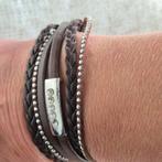 Bruine leren armband met steentjes, Sieraden, Tassen en Uiterlijk, Armbanden, Ophalen of Verzenden