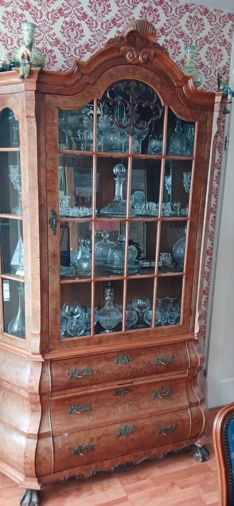 Antieke vitrinekast, 130x215cm, zonder inhoud, Antiek en Kunst, Antiek | Meubels | Kasten, Ophalen of Verzenden