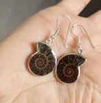 zilveren oorbellen met natuurlijke Ammoniet zilver 925, Sieraden, Tassen en Uiterlijk, Oorbellen, O.T., Hangers, Bruin, Nieuw