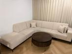 Beige L-bank circa 280x265cm incl. 4 kussens, Ophalen, Hoekbank, Zo goed als nieuw, Stof
