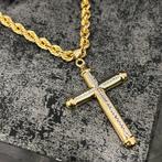 14k gouden ketting rope schakel met kruis hanger, Sieraden, Tassen en Uiterlijk, Kettingen, Ophalen of Verzenden, Nieuw, Goud