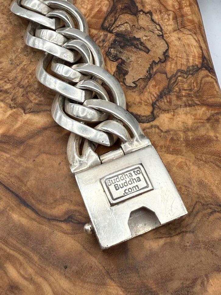 “NATHALIE BIG” buddha to buddha 21,5cm maat: E “GEPOLIJST”, Sieraden, Tassen en Uiterlijk, Armbanden, Zo goed als nieuw, Zilver