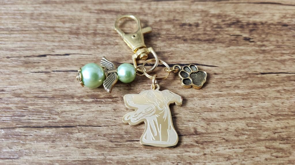 Sleutelhanger Whippet RVS gold met beschermengeltje, Verzenden, Nieuw, Dier of Natuur