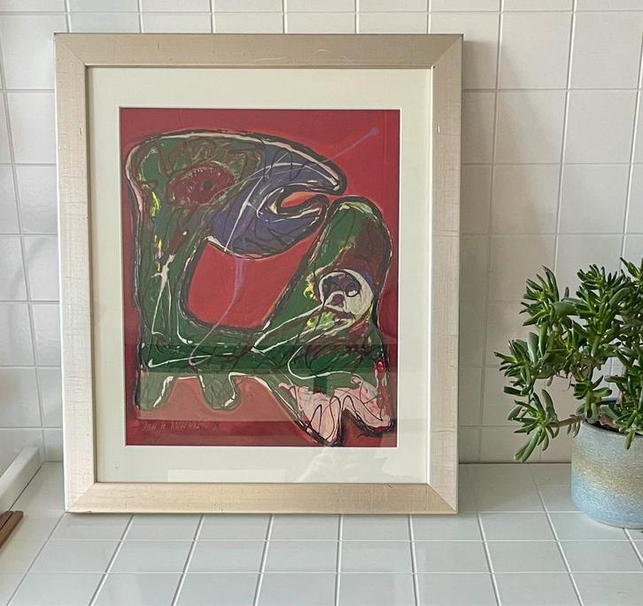 Jan te Wierik abstract olieverf schilderij dier op papier, Antiek en Kunst, Kunst | Schilderijen | Abstract, Ophalen