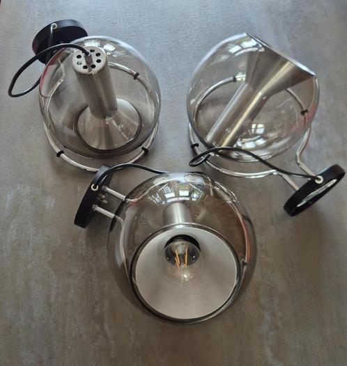 Vintage wandlamp - Raak set van 3 globes - Jaren 60, Huis en Inrichting, Lampen | Wandlampen, Zo goed als nieuw, Glas, Metaal