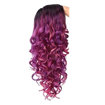 Pruik met lang krullend haar in paars magenta mix beschikbaar voor biedingen
