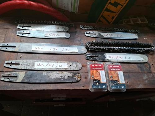 7 zaagbladen + 9 kettingen, Tuin en Terras, Hand-tuingereedschap, Gebruikt, Pikhouweel, Ophalen of Verzenden