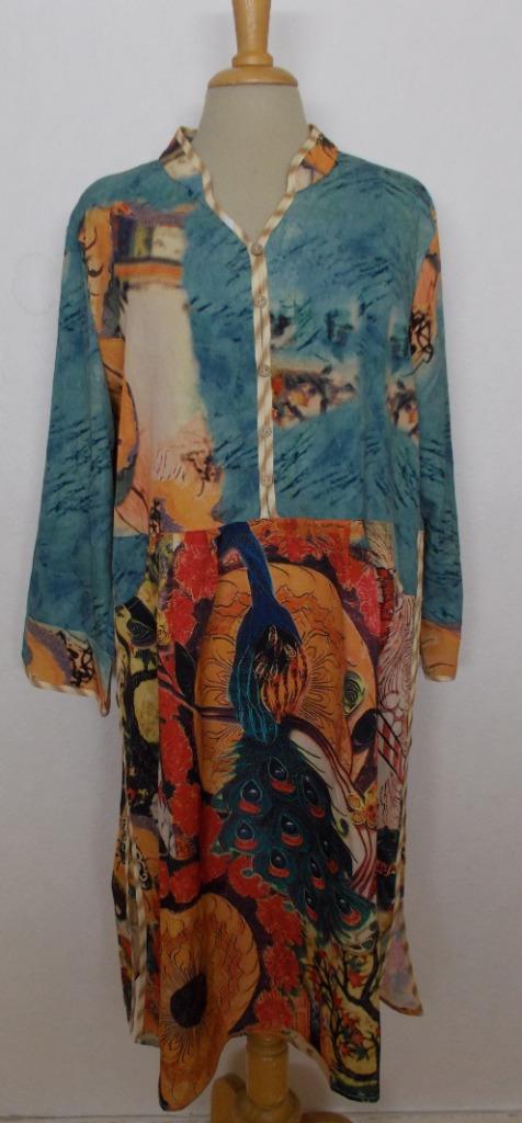 Aparte mooie print jurk! L, Kleding | Dames, Jurken, Zo goed als nieuw, Maat 42/44 (L), Overige kleuren, Onder de knie, Ophalen of Verzenden