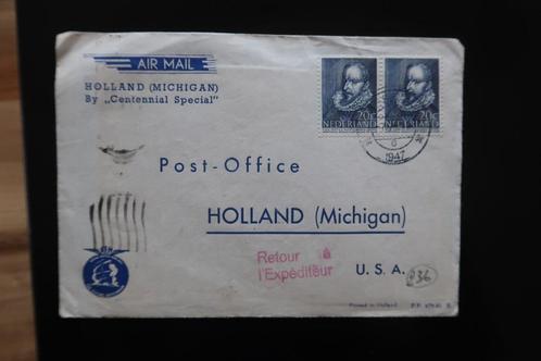Brief Centennial Special Holland Michigan met 2x 494, Postzegels en Munten, Brieven en Enveloppen | Nederland, Brief, Ophalen of Verzenden