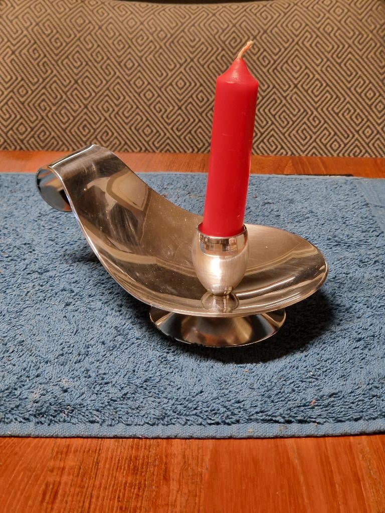 Design Moderne Verzilverde/Chrome Blaker/Kandelaar, Ophalen of Verzenden