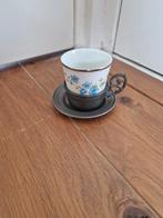 Vintage Beker met Tinnen Houder en Schotel, Ophalen of Verzenden
