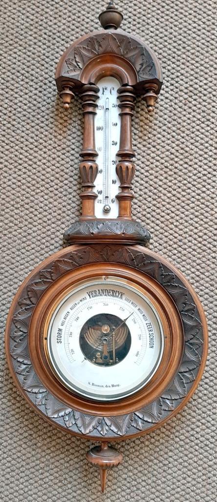 Antieke Nederlandse Aneroidbarometer, Audio, Tv en Foto, Weerstations en Barometers, Gebruikt, Barometer, Ophalen