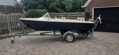 Nette Motorboot met 6 pk yamaha buitenboordmotor  en trailer, Watersport en Boten, Motorboten en Motorjachten, Gebruikt, Polyester
