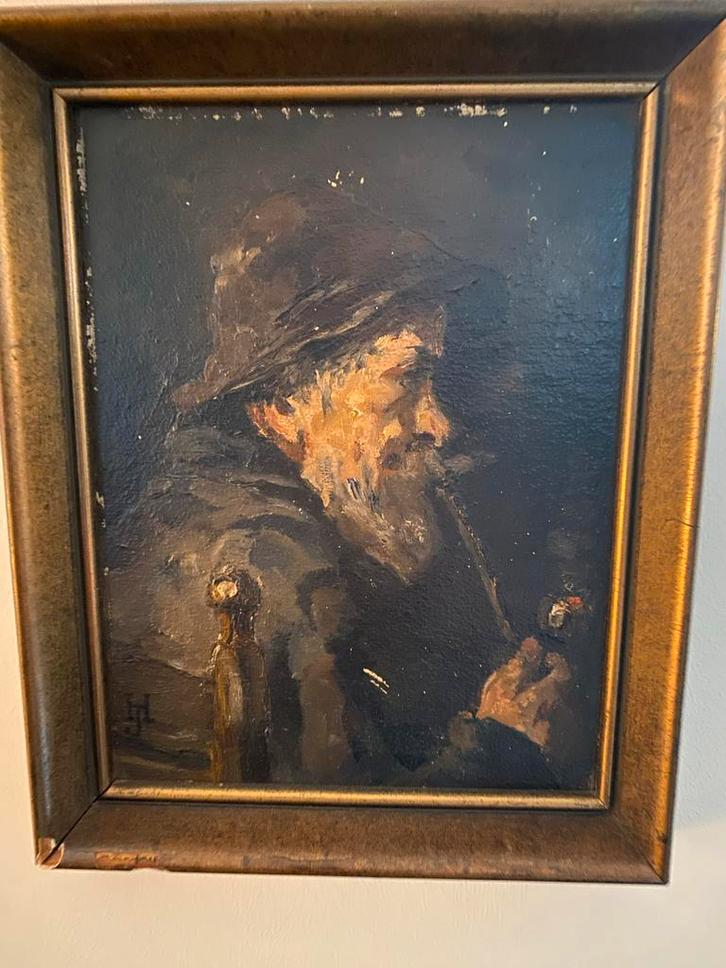 Olieverfschilderij: Man met Pijp, Antiek en Kunst, Kunst | Schilderijen | Klassiek, Ophalen of Verzenden