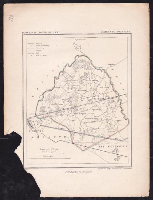 origineel Kuyperkaartje Tongelre bij Eindhoven 1866, Boeken, Atlassen en Landkaarten, Gelezen, Landkaart, Nederland, 1800 tot 2000