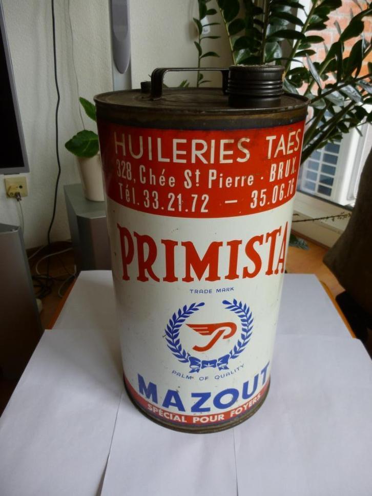 OUD OLIEBLIK"PRIMISTA MAZOUT"JAREN 30-40, Verzamelen, Merken en Reclamevoorwerpen, Gebruikt, Verpakking, Ophalen of Verzenden