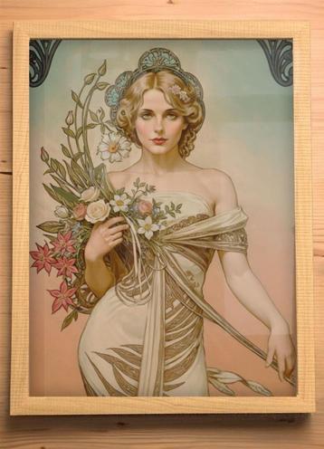 [Affiche Poster in Lijst] Alphonse Mucha dame Bloemen beschikbaar voor biedingen