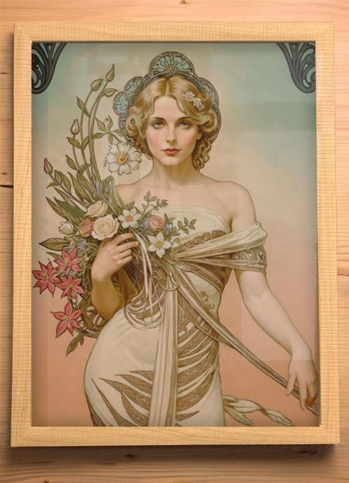 [Affiche Poster in Lijst] Alphonse Mucha dame Bloemen, Verzamelen, Posters, Nieuw, Rechthoekig Staand, Verzenden