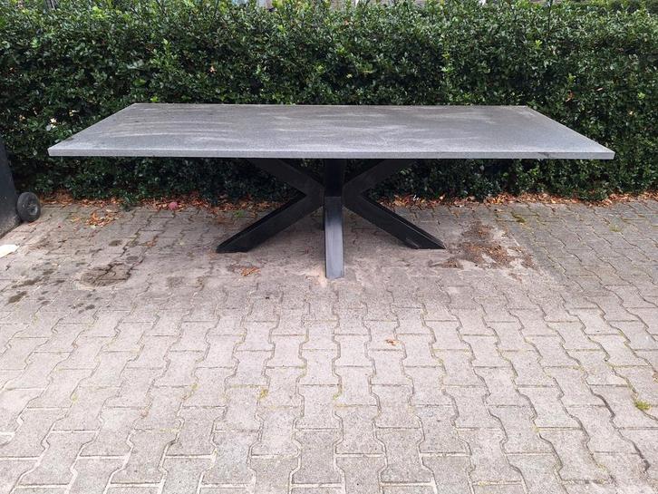Grote tuintafel met Granieten blad en Stalen matrixpoot, Tuin en Terras, Tuintafels, Gebruikt, Rechthoekig, Metaal, Ophalen