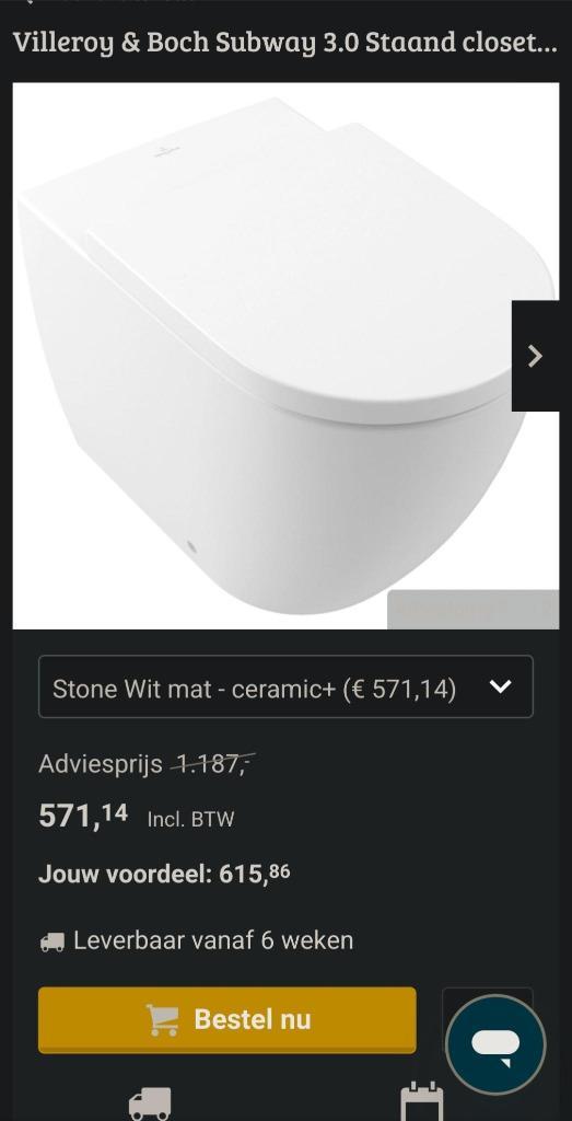 Nieuw - Villeroy & Boch Subway 3.0 toilet, Doe-het-zelf en Verbouw, Sanitair, Nieuw, Toilet, Steen, Ophalen