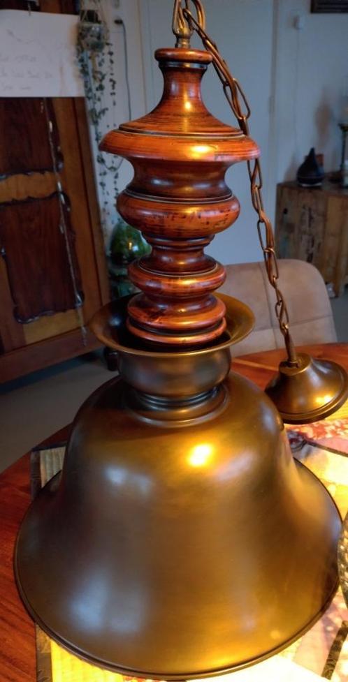 Antieke Industriëel koperen stoere lamp, Huis en Inrichting, Lampen | Hanglampen, Gebruikt, 50 tot 75 cm, Hout, Metaal, Overige materialen