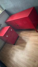 Rood metalen ladekast en tv meubel (?), Huis en Inrichting, Kasten | Ladekasten, Ophalen, Gebruikt, 50 tot 100 cm, 3 of 4 laden