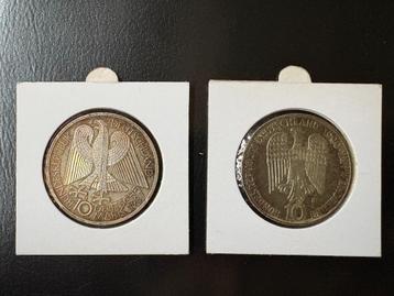 Twee maal Duitsland 10 mark zilver 1987 en 1990 beschikbaar voor biedingen