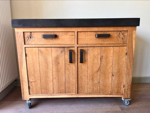 Dressoir Eiken verrijdbaar, Huis en Inrichting, Kasten | Dressoirs, Zo goed als nieuw, 100 tot 150 cm, 50 tot 75 cm, Met lade(s)